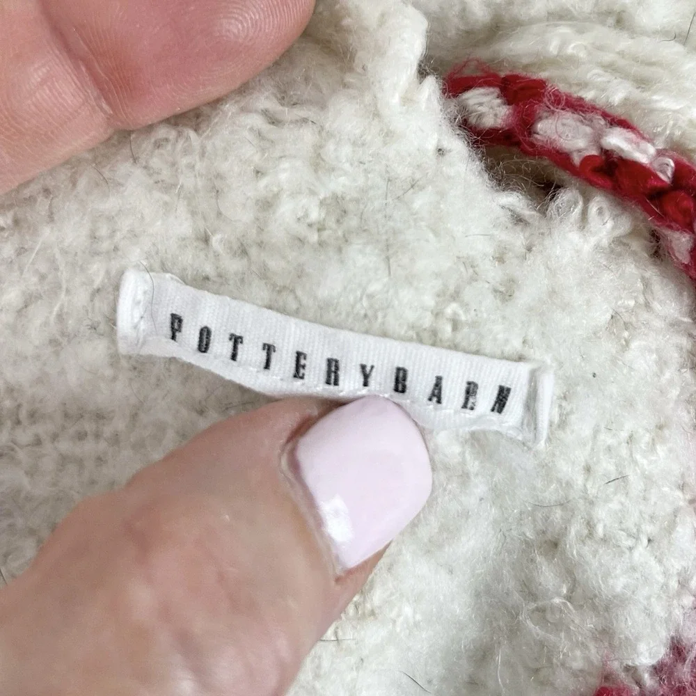Pottery Barn Throw Blanket Cream Red Green Plaid